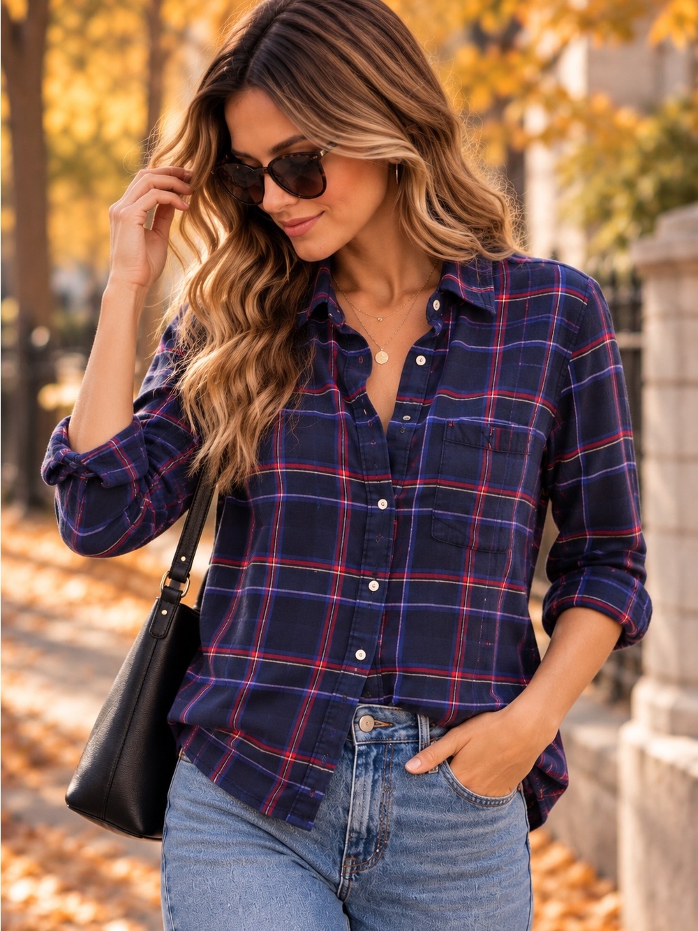 Old Navy Plaid Shirt with Red and Blue Plaid